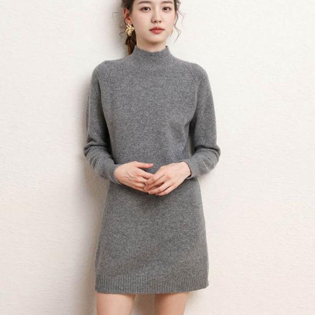 모던 베이직 여자 슬림 루즈핏 반목 니트 원피스