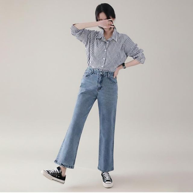 은은한 워싱 뒷밴딩 편한 일자핏 청바지 데님팬츠