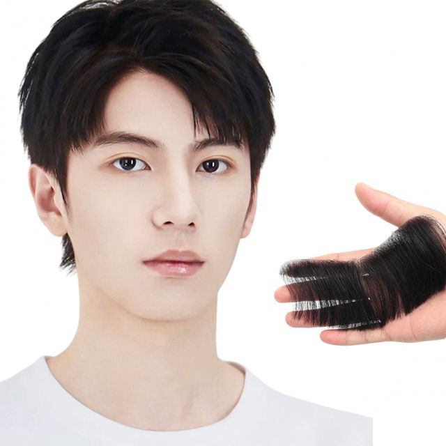 붙이는 16x8cm 접착면1.2cm 헤어라인 인모 부분가발