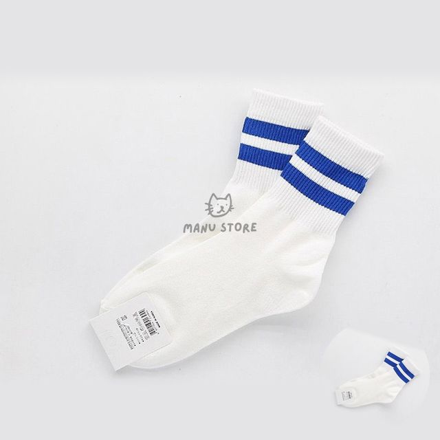 초등학생양말 여자면양말 여성용 두줄 중목양말 여자양말 흰파 1켤레