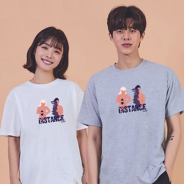 키밍 거리 남녀 남매커플룩 라운드반팔 20대반팔티 - 캐주얼 봄 티셔츠