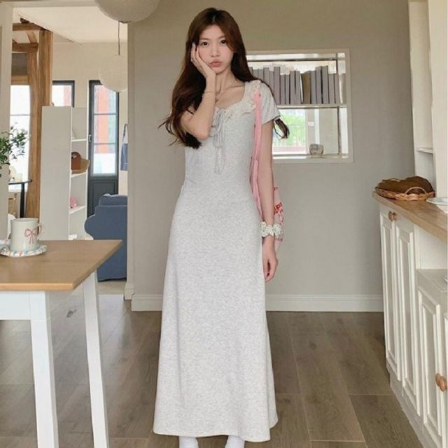 러플레이스소재 셔츠칼라 롱사이즈 스테디 원피스룩 캐주얼룩 휴가룩 면원피스 하프슬리브 청량한 슬림핏