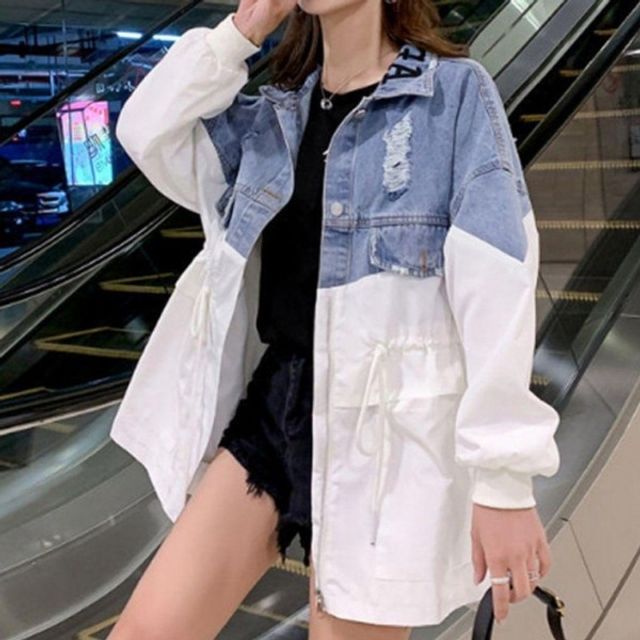 걸스 S/S 프리미엄 오텀 캐주얼룩 블루진 집업점퍼 아이보리 여성봄 간절 기아 우터 봄잠바 봄점퍼