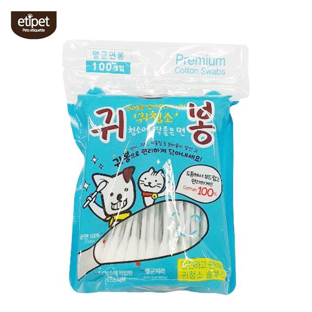 애견 귀청소용 긴 스틱 면봉 100매 - 강아지 귀 관리