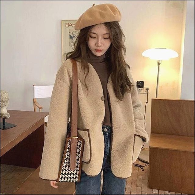 뽀글이 3컬러 겨울 아우터 자켓 포근한 인조양털 배색 여자
