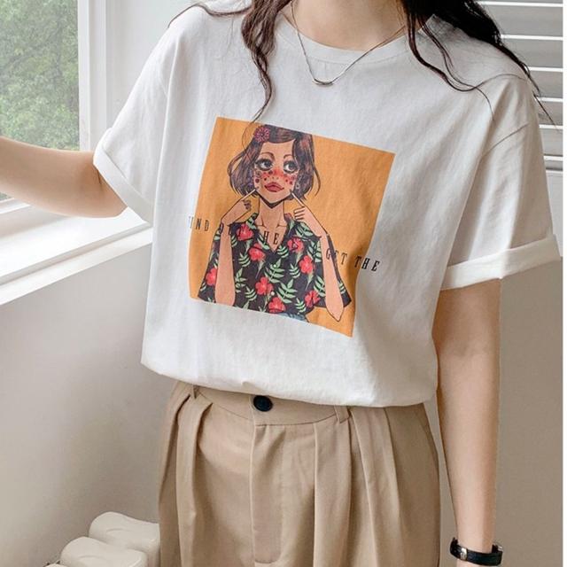 포인트 그림 스타일리쉬 라운드넥 반팔 티셔츠