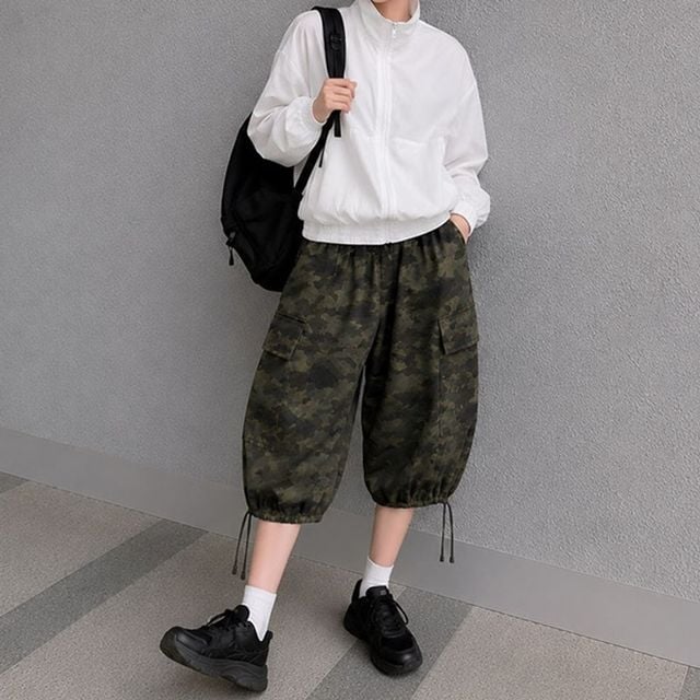버뮤다 여성 밴딩 바지 여자 밀리터리 카고 벤딩 팬츠 바지