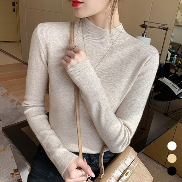 오피스룩 롱니트 나그랑 베이직 모임 티 봄 라운드