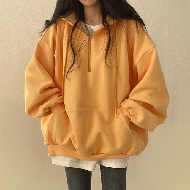 여성 반집업 후드티 오버핏 루즈핏 캐주얼 데일리 기모 상의