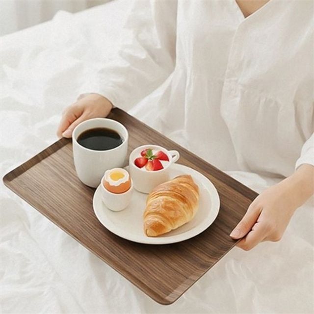 직사각 나무 쟁반 우드 혼밥 트레이 내추럴 플레이팅 홈카페 다용도 식사용 심플 디저트 정리 침대