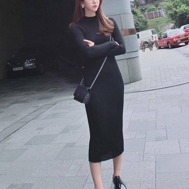슬림핏 타이트한 패션 여성 니트 골지 심플 롱 원피스