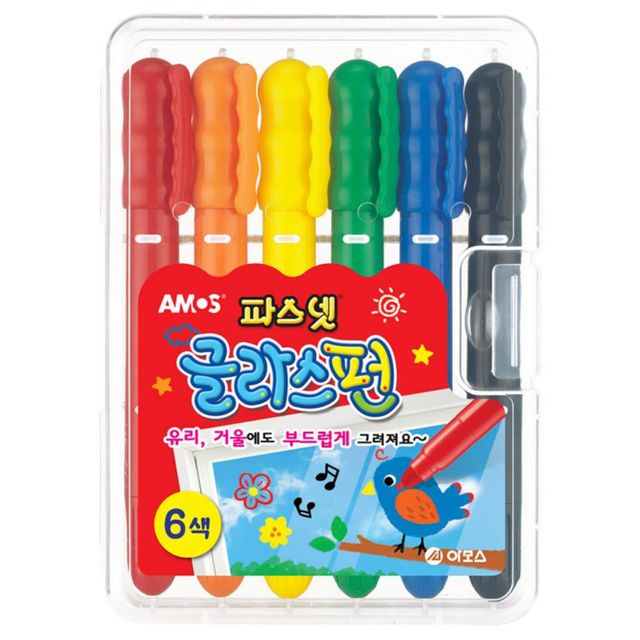 파스넷 글라스펀 6색 유리에도사용가능 12개입 유리창크레용 펜타입크레용 윈도우크레용