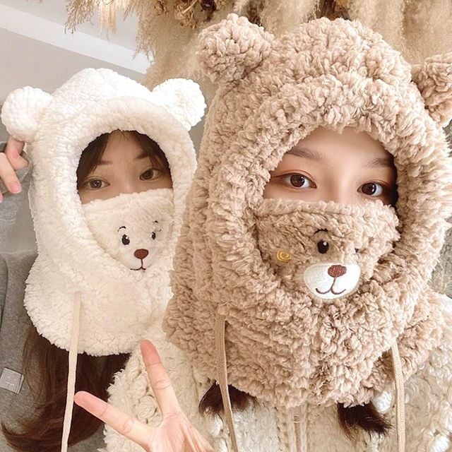패션소품 넥워머 큐티베어 뽀글이 바라클라바 후드넥워머 데일리 기본