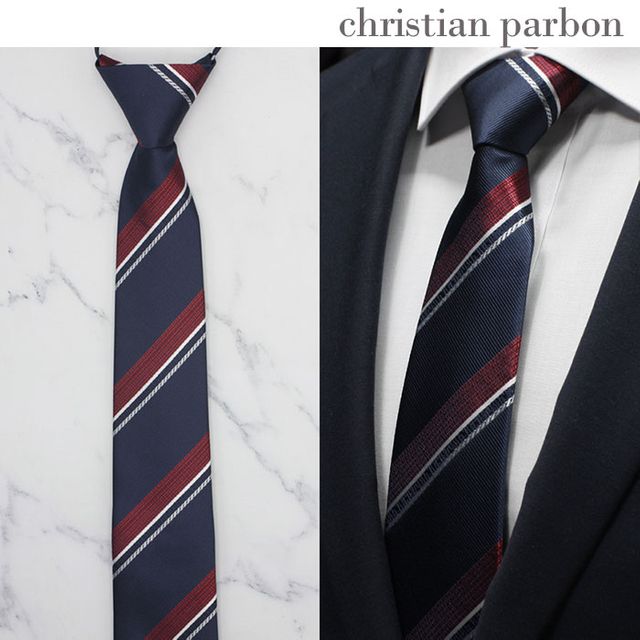 Christian Parbon width band stripe 슬림자동넥타이 - 세련된 스트라이프 디자인