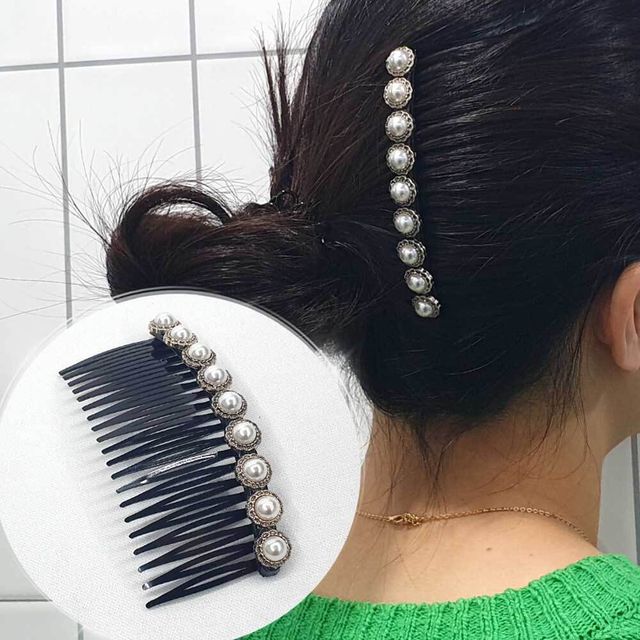 올림머리 클립형 진주 헤어빗핀 뒤꽂이 비녀