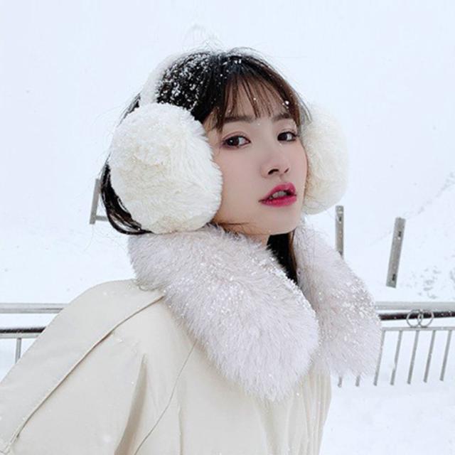 겨울 보온 방한 접이식 여성 퍼 털 귀마개 1+1