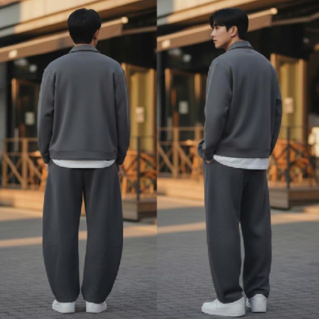 남자팬츠 스웻 커브드 핀턱 운동복 바지 밴딩 와이드트레이닝팬츠 와이드팬츠 통바지 봄 츄리닝 남자