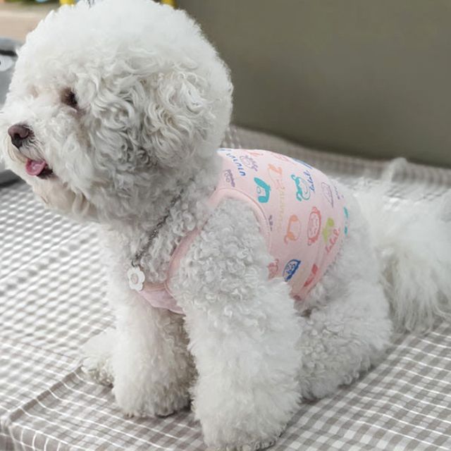 강아지 스마일 핑크 끈나시 1P 코튼 여름 반려견옷