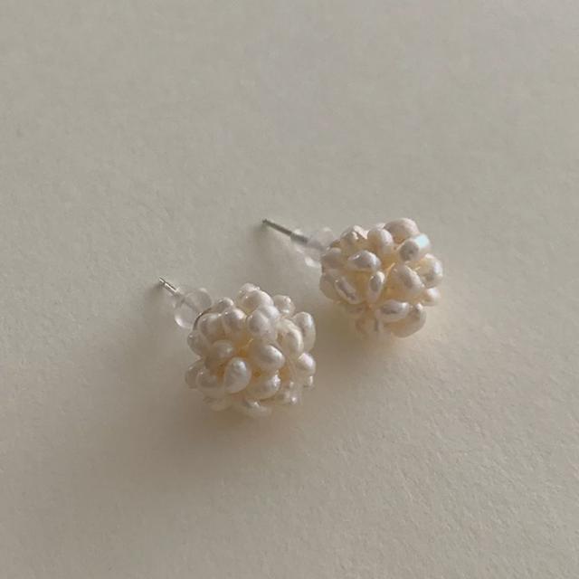 (925 Silver) Bubble Pearl Earrings E 113
