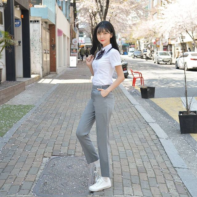 TBZ 교복몰 (허리조절 하복)스판 연그레이 교복바지 교복