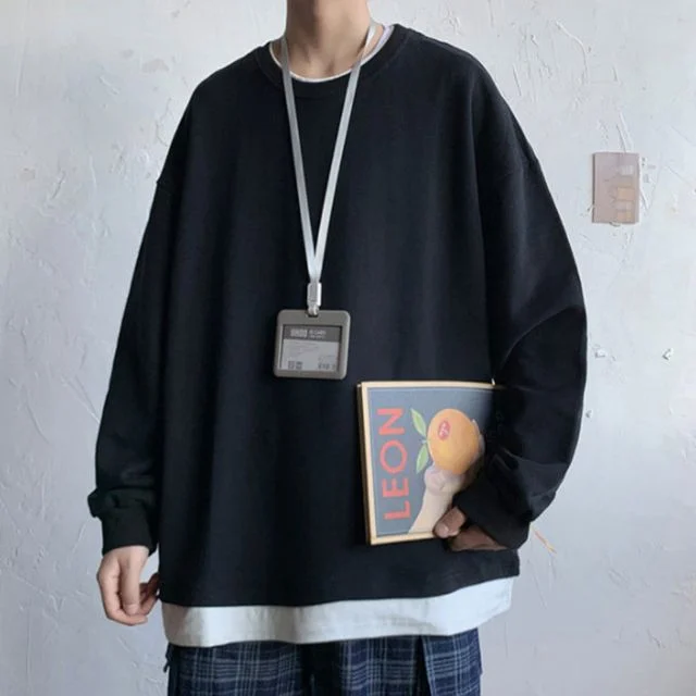 레이어드 라운드 긴팔티셔츠 맨투맨 베이직 오버핏
