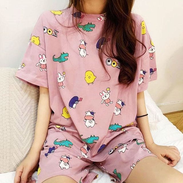 반팔 인디핑크 여름잠옷 여성여름잠옷 여성 잠옷 세트 파자마