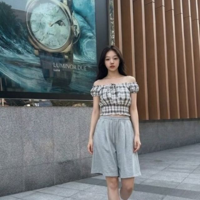 스퀘어넥 체크 리본 블라우스 여리여리핏 여름 반팔