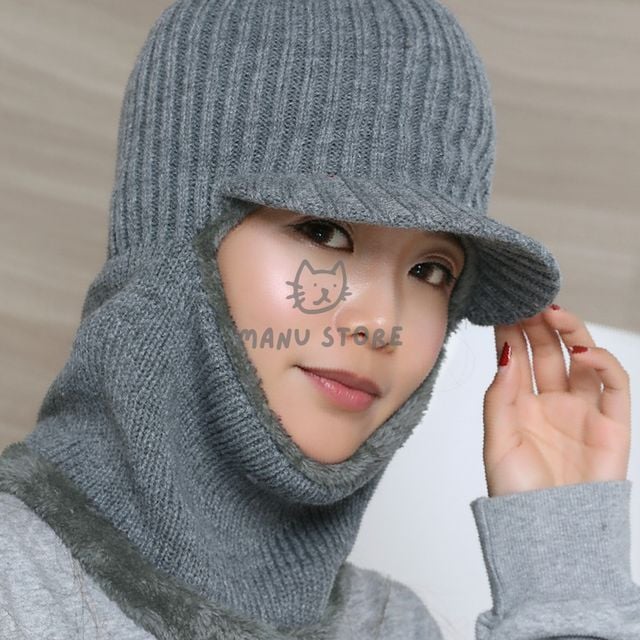 겨울목도리 넥워머모자 넥워머 털모자 그레이