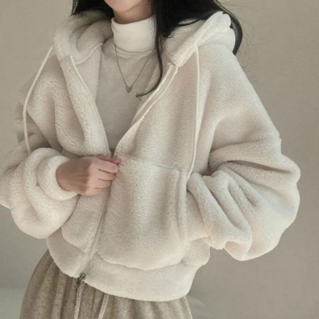 세미스타일 크롭핏 후드스웨트 시즌 집업후드 후드집업 플리스 퍼 보아 여자 동절기윈터보온