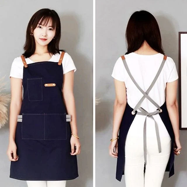 네이비 음식점 데님 면 앞치마 커피숖 앞치마
