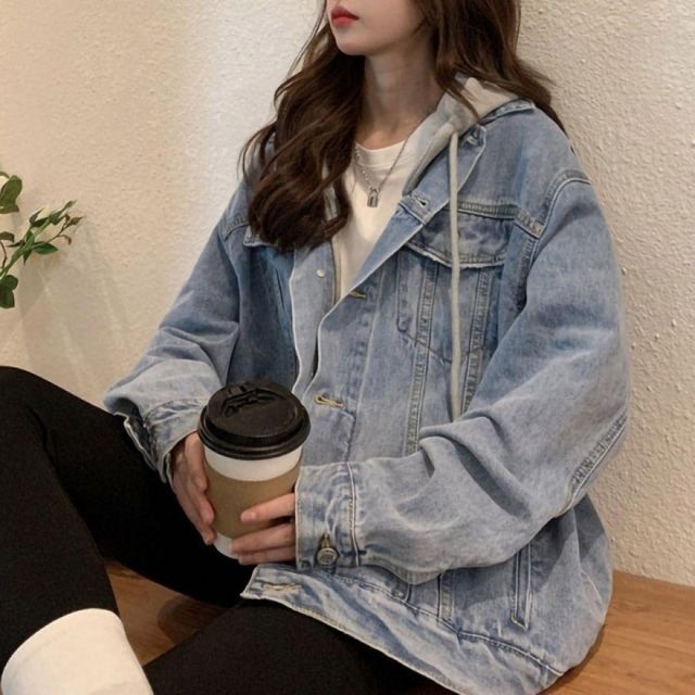 여성용 데님 재킷 탈부착 후드 캐주얼 봄 아우터 청자켓