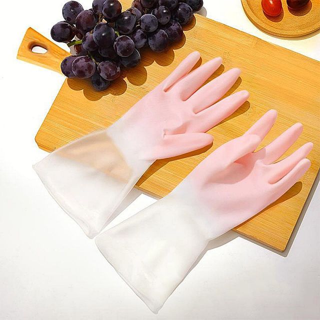부드러운 집안 청소용 핑크 고무장갑 미끄럼방지