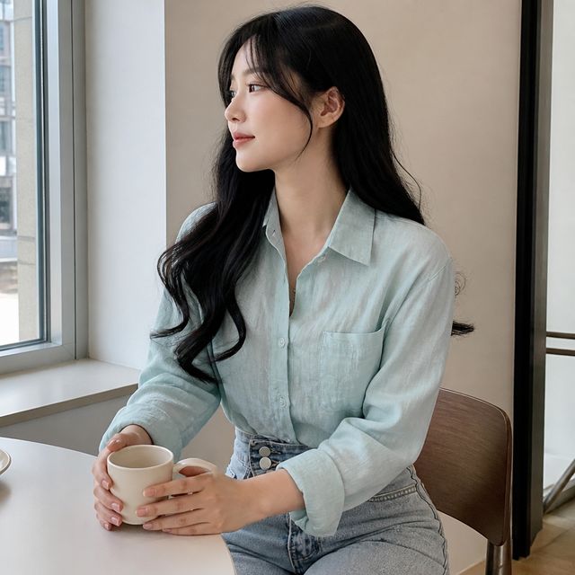 여성 긴팔 남방 여름 베이직 셔츠 데일리룩 오피스룩