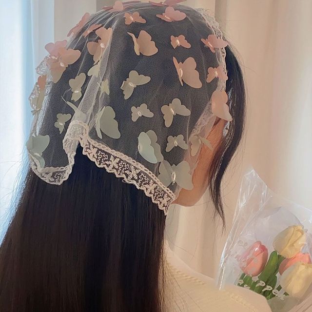 여름두건스카프 레이스 나비 머리 두건 스카프