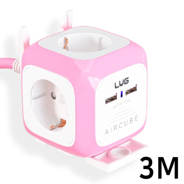 릴선 에어큐브 콘센트 멀티탭 4 USB 2 3M (핑크)
