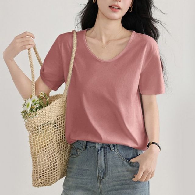 여성용 S/S 셔츠 플레인 옆트임 언더레이어 하프슬리브 라운드넥 크루넥티머스트해브 쓰리컬러