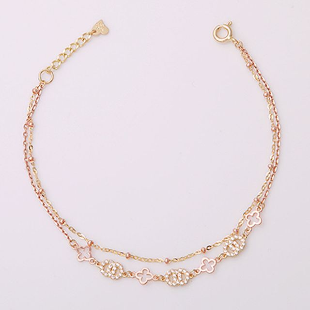 14K gold 플라멩고 골드 로즈골드 두줄 체인 금 팔찌