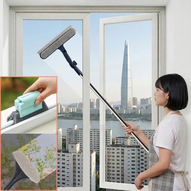 베넬라 유리창 청소 아파트 창문 닦이 도구 거실 베란다 외창 유리 스퀴지 외부 이중창