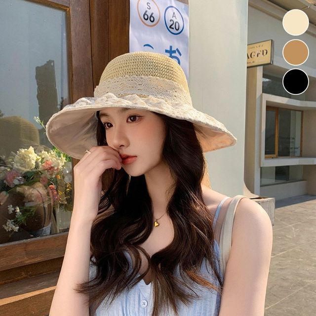 모자 페도라 레이스 잔꽃무늬 밀짚 버킷햇