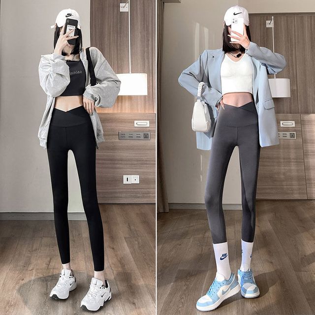 여성 크로스 밴딩 심리스컷팅 마감 9부 레깅스