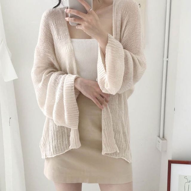 펀칭 그물 카디건 루즈핏 벌룬소매 여름가디건 바캉스