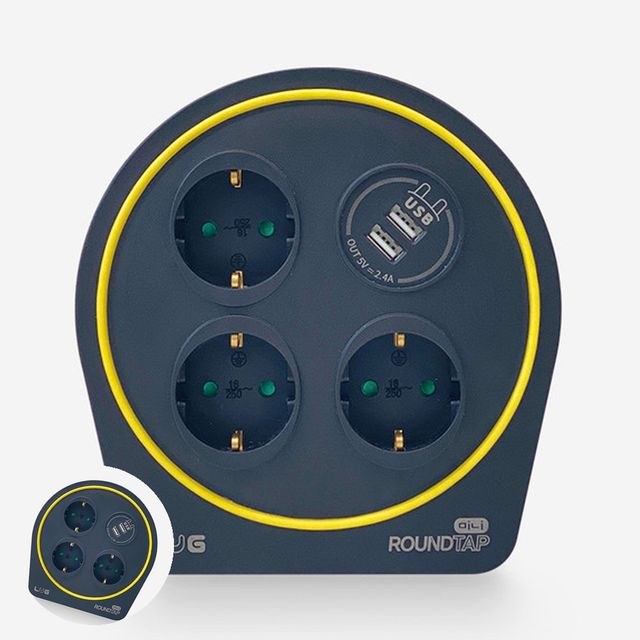 전기연장선 캠핑용멀티탭 라운드탭 캠핑릴선 멀티탭 3구 USB 2포트 10M 딥블랙