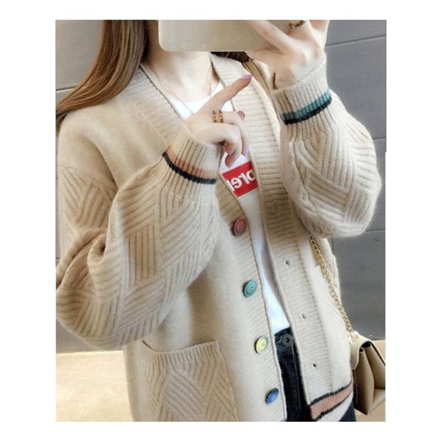 여자 데일리 귀여운 컬러 버튼 루즈핏 브이넥 가디건