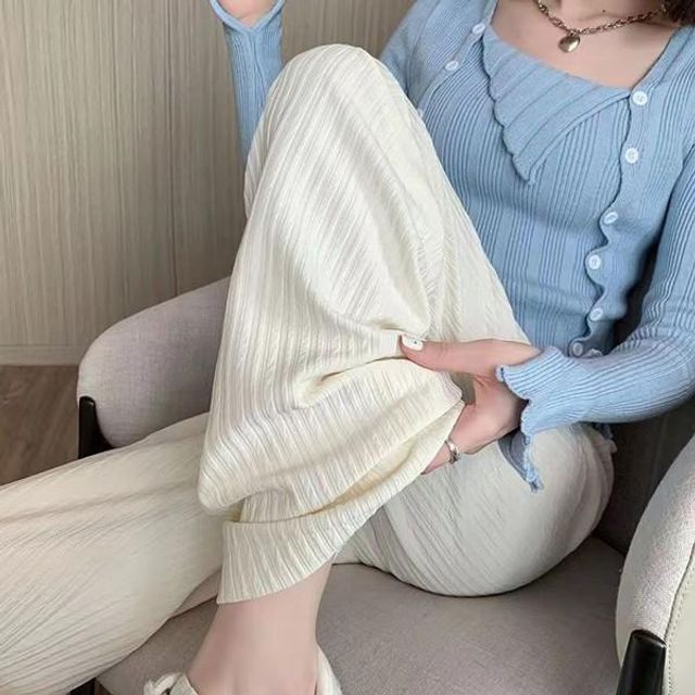 허리 여성 밴딩 와이드 핏 봄 활동 팬츠 슬랙스바지 일자바지