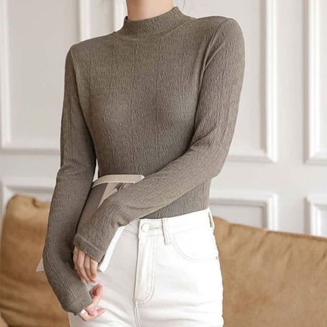 데일리 여성 긴팔 티셔츠 반목 터틀넥 여자 폴라티