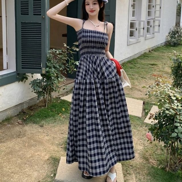 여성 사각넥 튜브탑 원피스 클래식 나시 롱기장 주름
