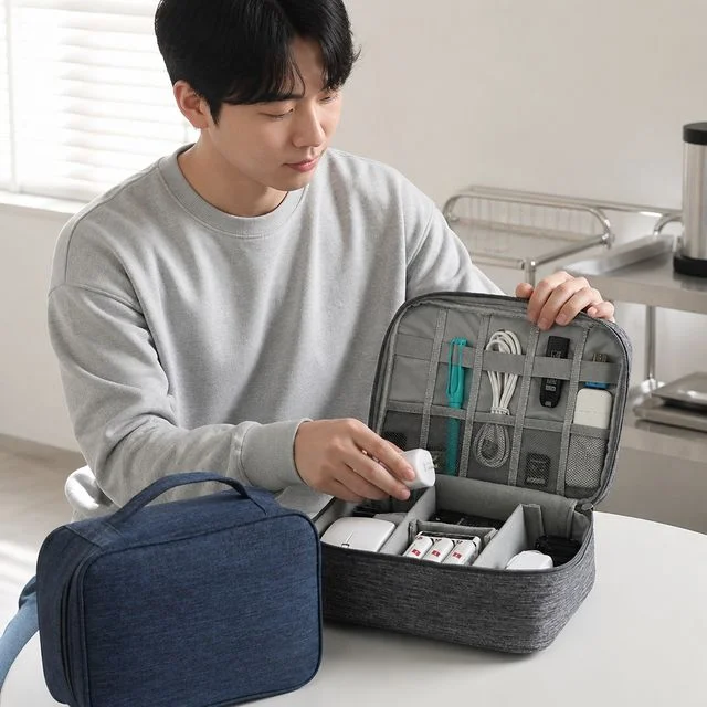 케이블 보조배터리 수납 파우치 여행용 가방 외장하드 USB 이어폰 충전기 정리함
