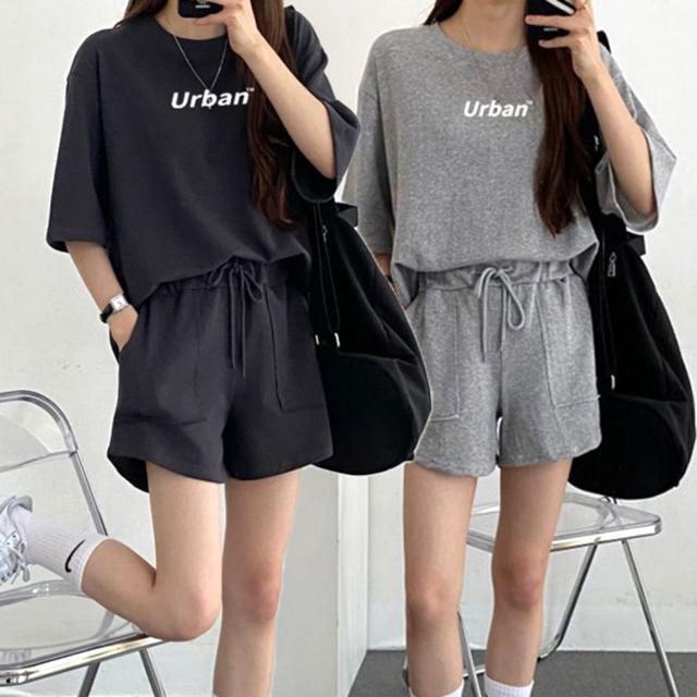 여름 여성 편한 캐주얼 반팔 반바지 트레이닝 세트