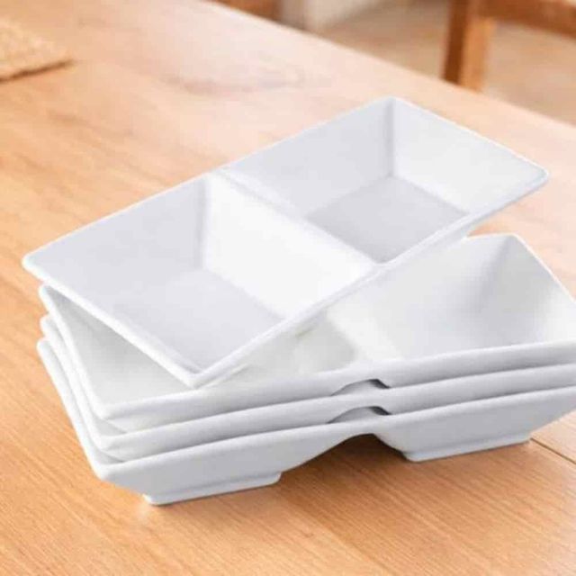사각 나눔찬기 2칸 4p 캠핑그릇 반찬그릇 분할접시 캠핑식기