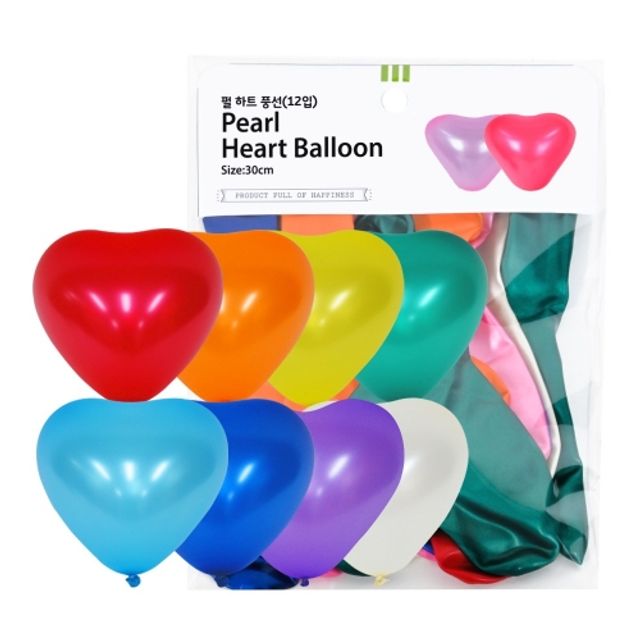 혜명몰 파티클럽 30CM 펄 하트풍선 12입 (BB05) 생일풍선 - 봉 (1개입) 감성풍선 진주풍선 펄풍선 생일파티